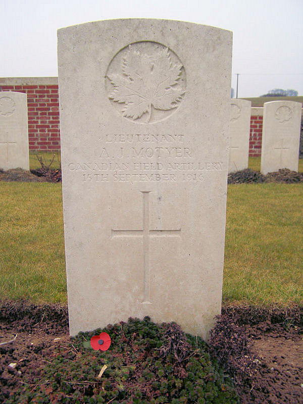 Lt. Arthur John MOTYER (1886-1916)Sunken Road Cemetery (WW-I), Contalmaison, Somme Department, Picardie Region, FranceDatabase Person-ID: i155